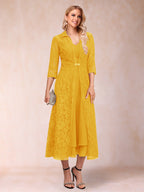 Jacquetta Dove Gold front view mother of the bride dress