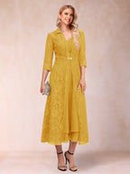 Jacquetta Dove Gold back view mother of the bride dress
