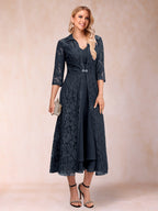Delphine Navy Blue front view wedding guest dress