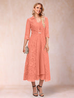 Jacquetta Dove Coral front view mother of the bride dress
