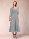 Jacquetta Dove Silver front view mother of the bride dress
