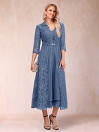 Delphine Steel Blue front view wedding guest dress