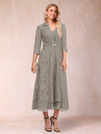 Delphine Taupe front view wedding guest dress