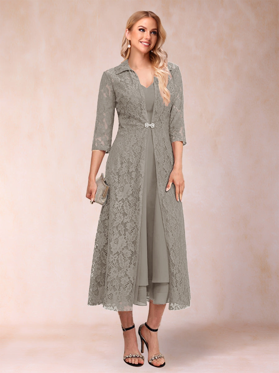 Jacquetta Dove Taupe front view mother of the bride dress
