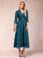 Delphine Teal front view wedding guest dress