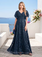 Florence Celeste Navy Blue front view mother of the bride dress