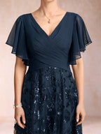 Florence Celeste Navy Blue side view mother of the bride dress
