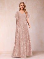 Florence Celeste Blush front view mother of the bride dress