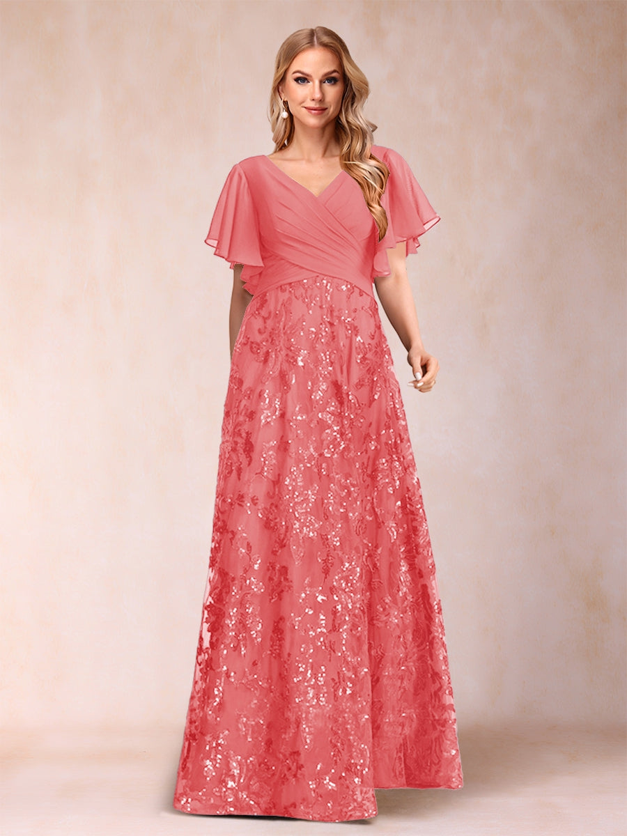 Florence Celeste Coral front view mother of the bride dress