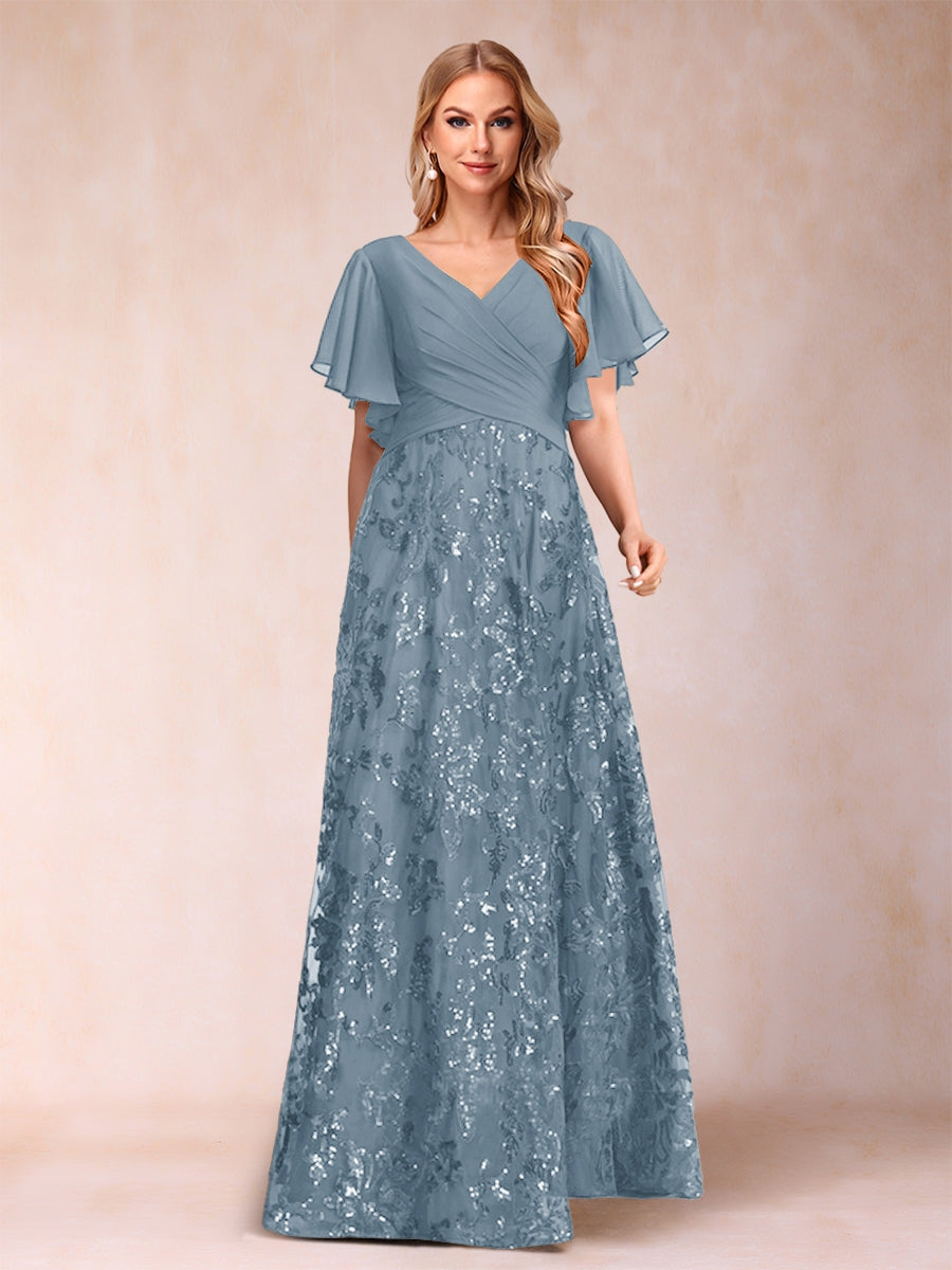 Florence Celeste Dusty Blue front view mother of the bride dress
