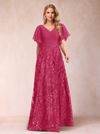 Florence Celeste Fuchsia front view mother of the bride dress