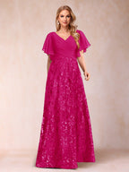 Florence Celeste Fuchsia back view mother of the bride dress