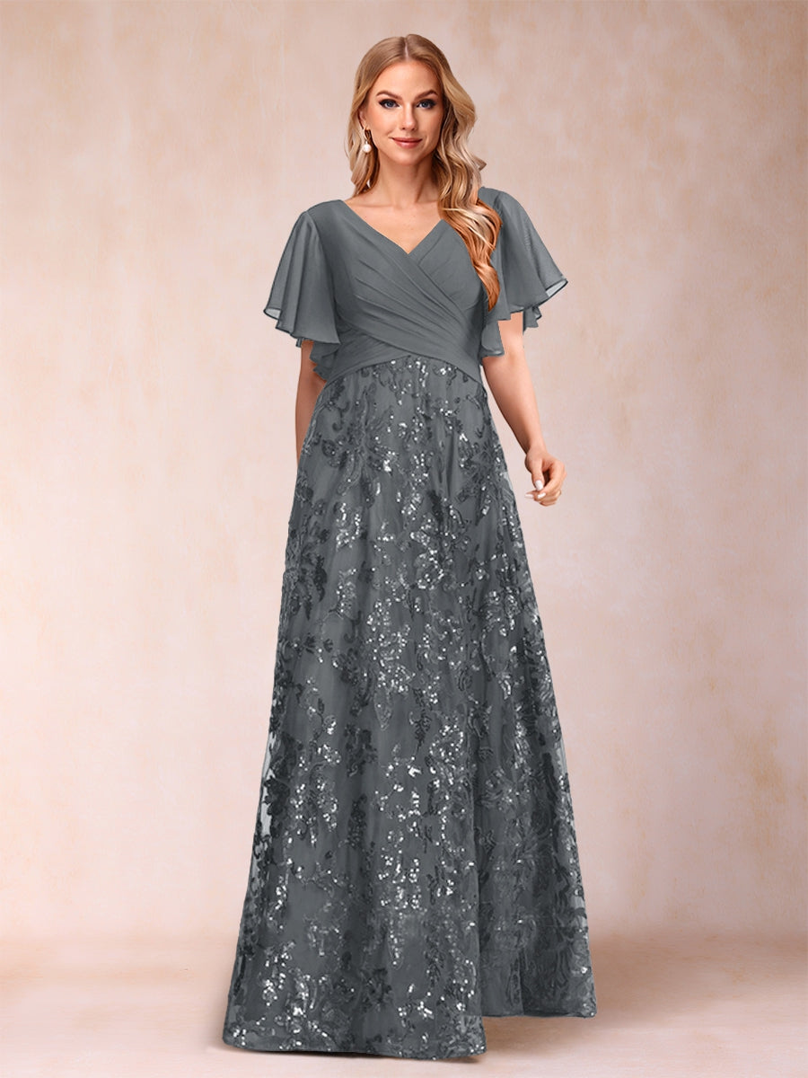 Florence Celeste Grey front view mother of the bride dress