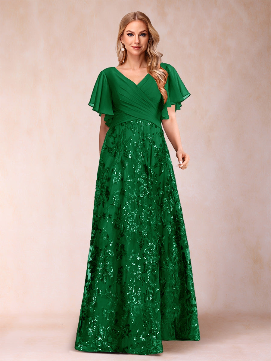Florence Celeste Forest Green front view mother of the bride dress