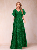 Florence Celeste Forest Green front view mother of the bride dress