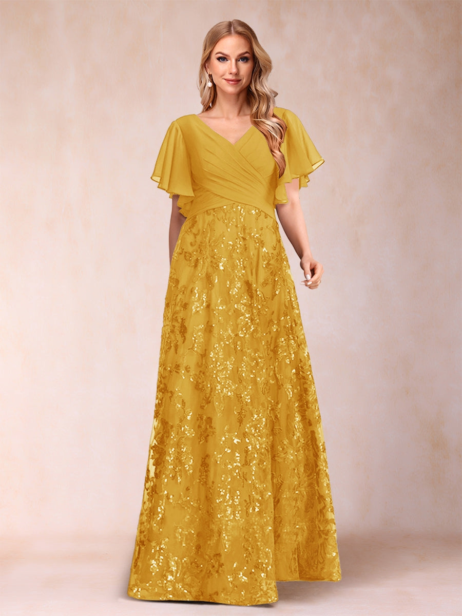 Florence Celeste Gold back view mother of the bride dress
