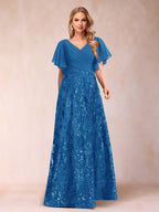 Florence Celeste Ocean Blue front view mother of the bride dress