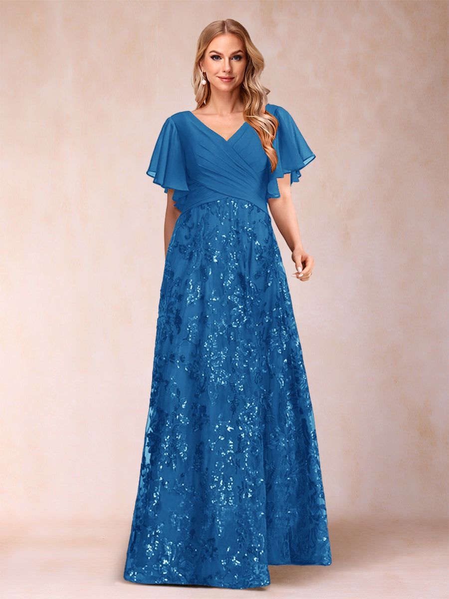 Florence Celeste Ocean Blue front view mother of the bride dress