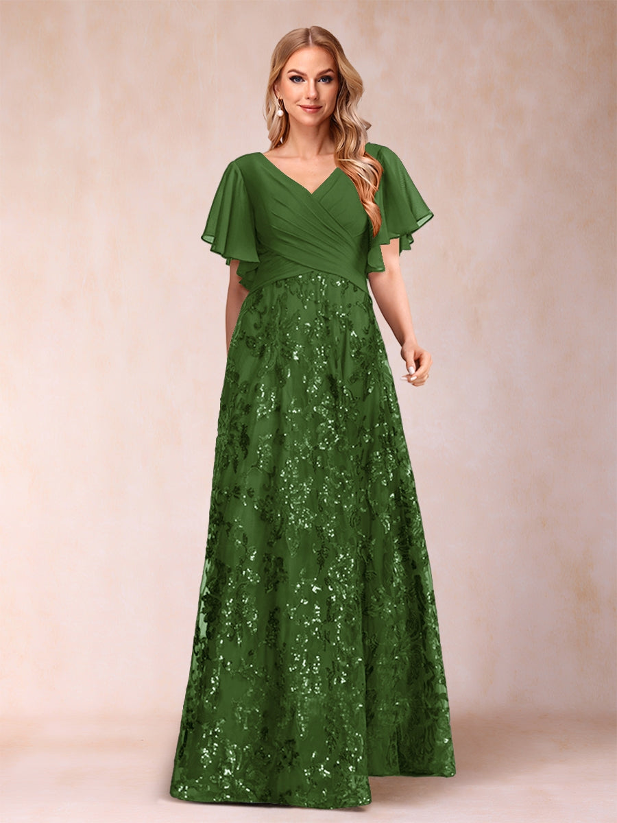 Florence Celeste Olive Green front view mother of the bride dress