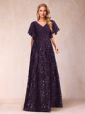 Florence Celeste Plum front view mother of the bride dress
