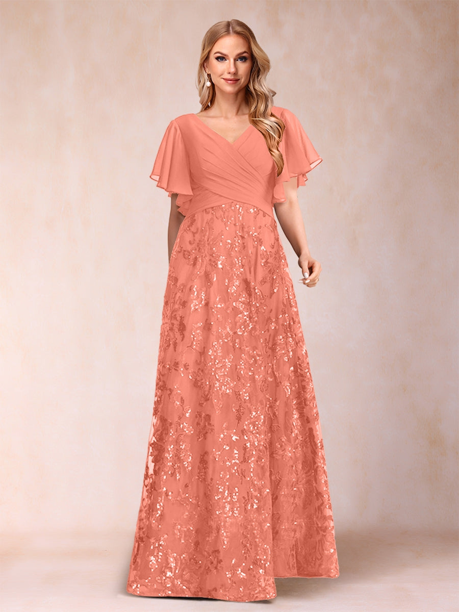 Florence Celeste Coral back view mother of the bride dress