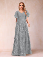 Florence Celeste Silver front view mother of the bride dress