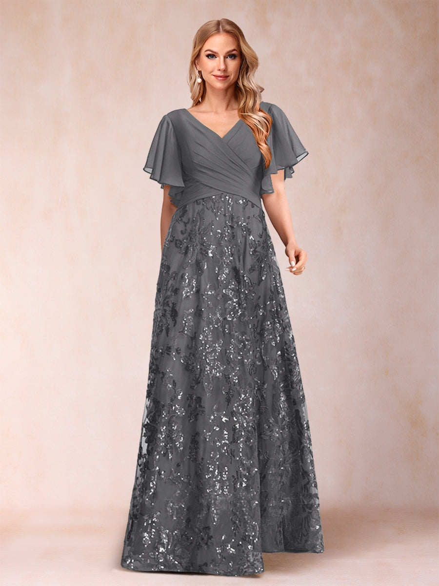 Florence Celeste Steel Grey front view mother of the bride dress