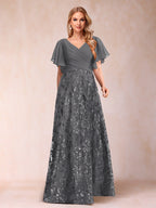 Florence Celeste Steel Grey front view mother of the bride dress