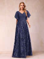 Florence Celeste Dusty Blue back view mother of the bride dress