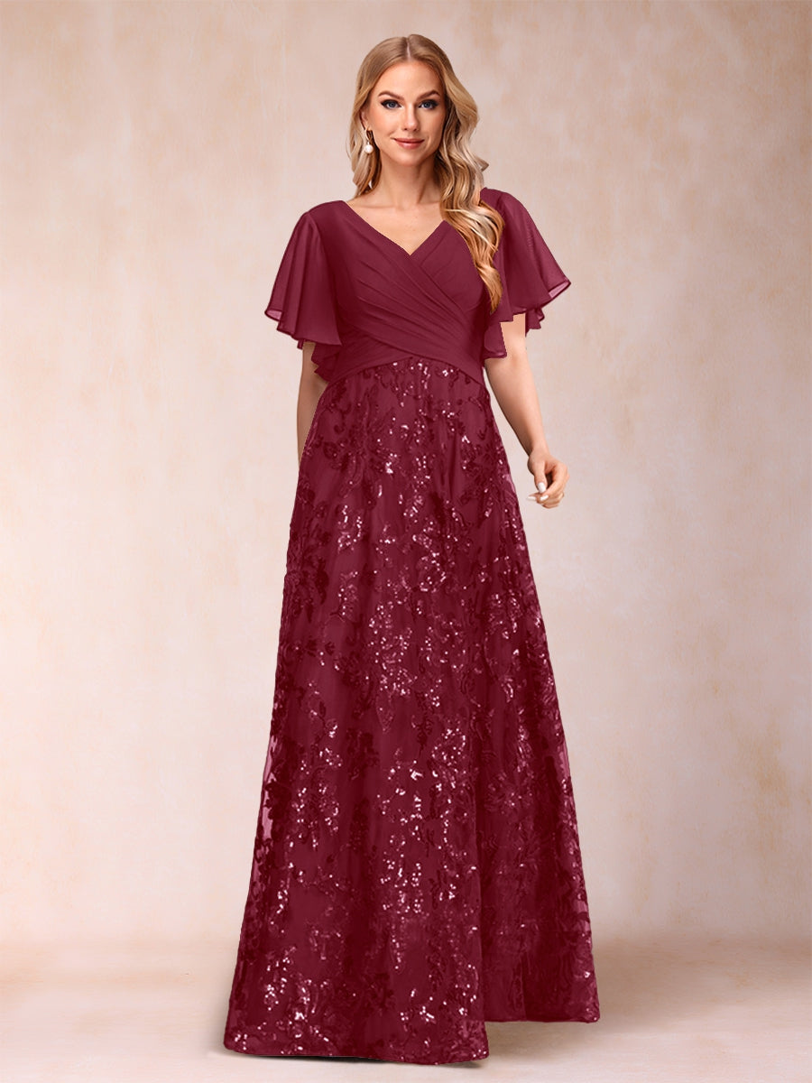 Florence Celeste Burgundy side view mother of the bride dress