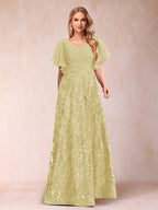 Florence Celeste Yellow front view mother of the bride dress