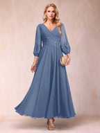 Ginevra Steel Blue front view wedding guest dress