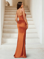Nereida burnt orange back view prom dress