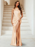 Nereida peach front view prom dress