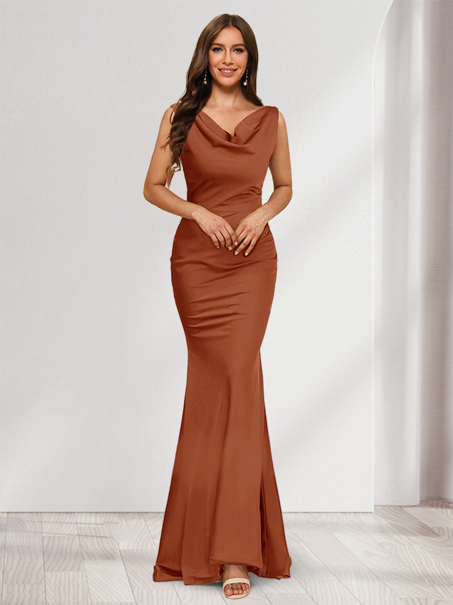 Briseis burnt orange front view prom dress