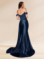 Averill navy blue back view prom dress