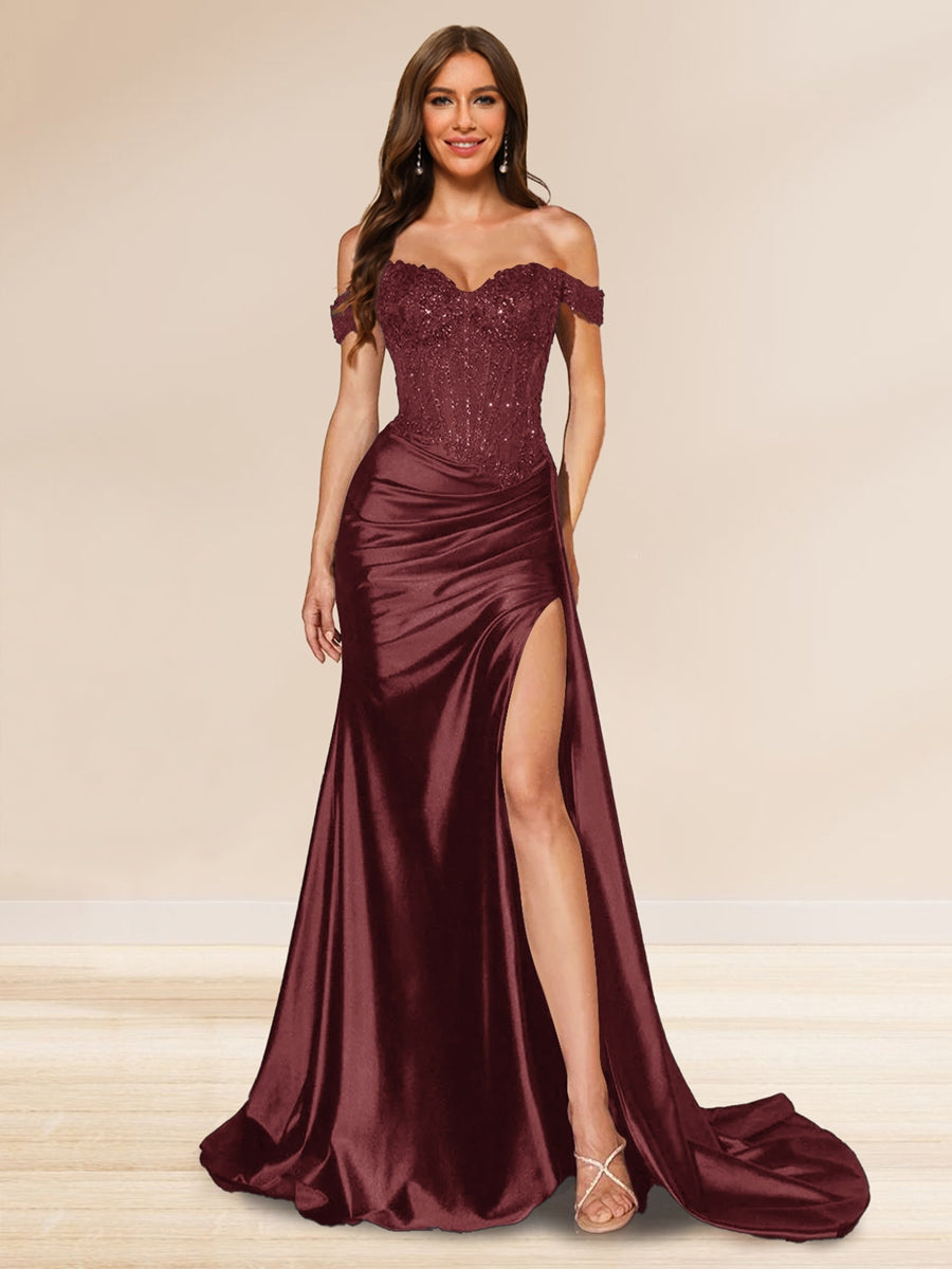 Averill burgundy front view prom dress