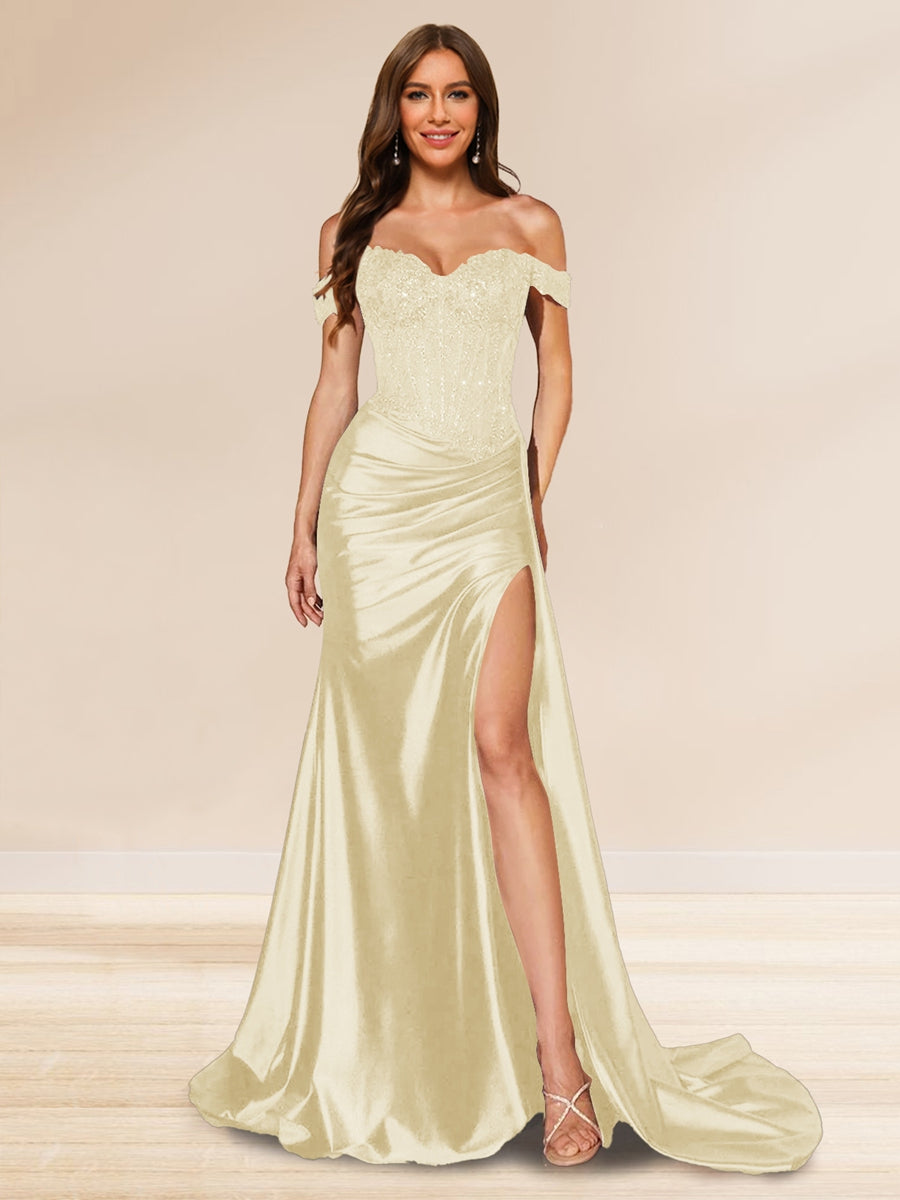Averill champagne front view prom dress