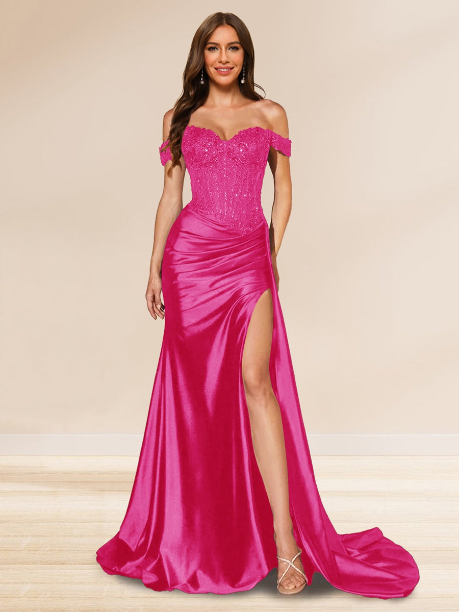 Averill fuchsia front view prom dress