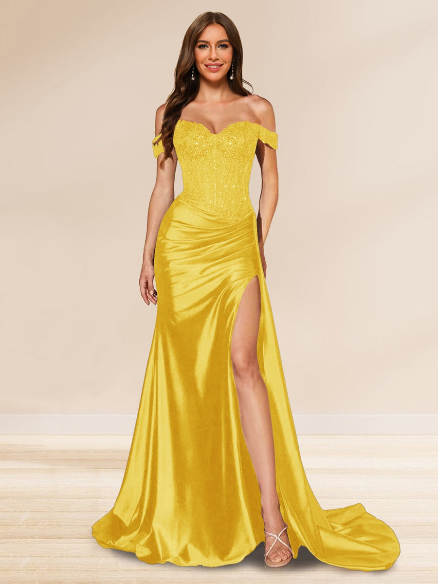 Averill gold front view prom dress