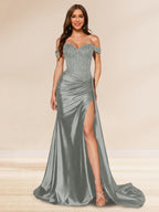 Averill grey front view prom dress