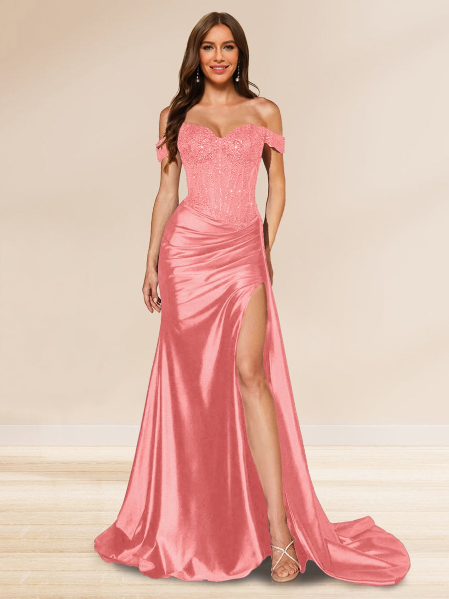 Averill hot pink front view prom dress