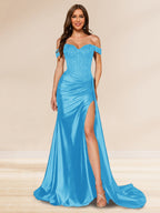 Averill ocean blue front view prom dress