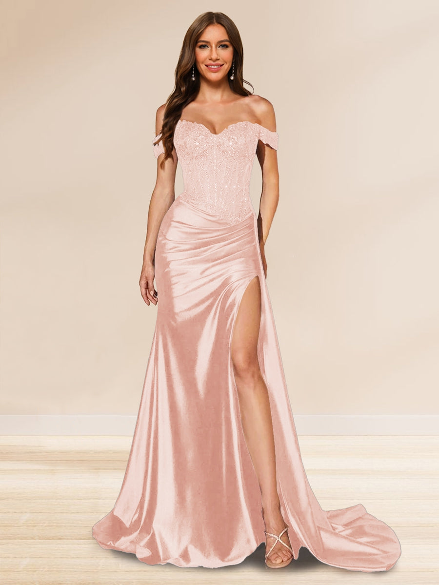 Averill peach front view prom dress