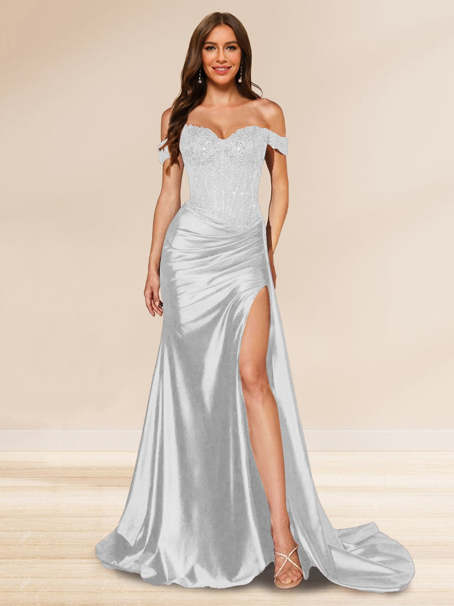 Averill silver front view prom dress