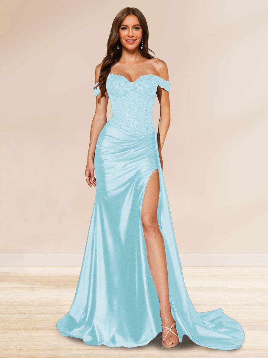 Averill sky blue front view prom dress