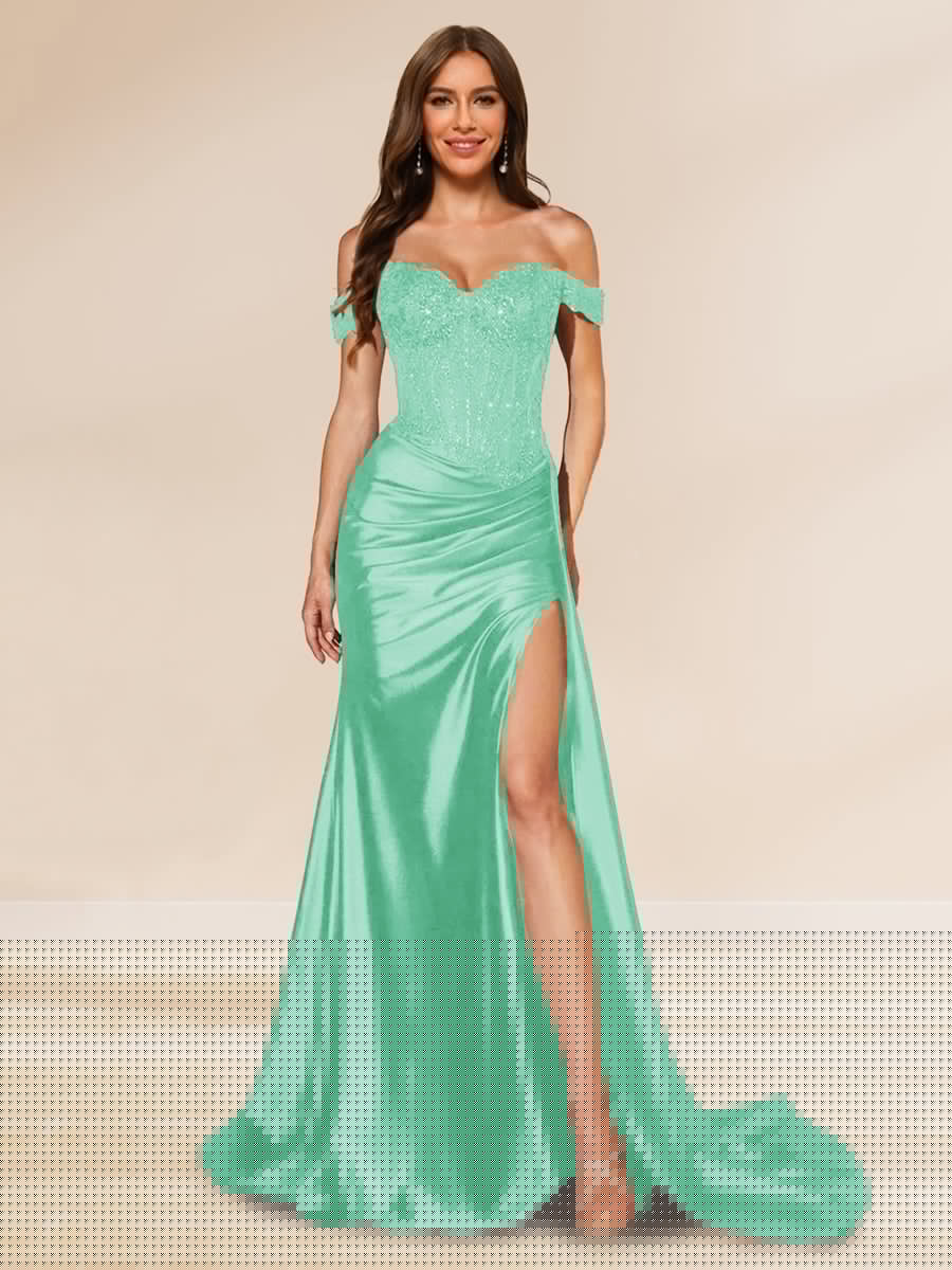 Averill turquoise front view prom dress
