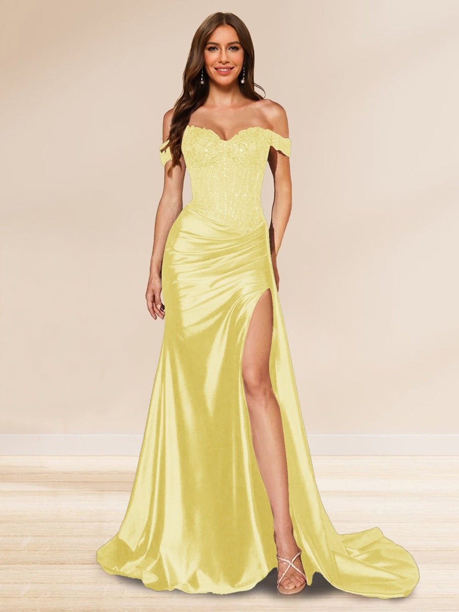 Averill yellow front view prom dress