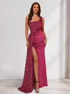 Rhoswen hot pink front view prom dress