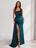 Rhoswen teal front view prom dress